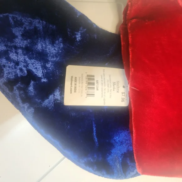 Velvet Red and Blue Christmas Stocking - Picture 3 of 5